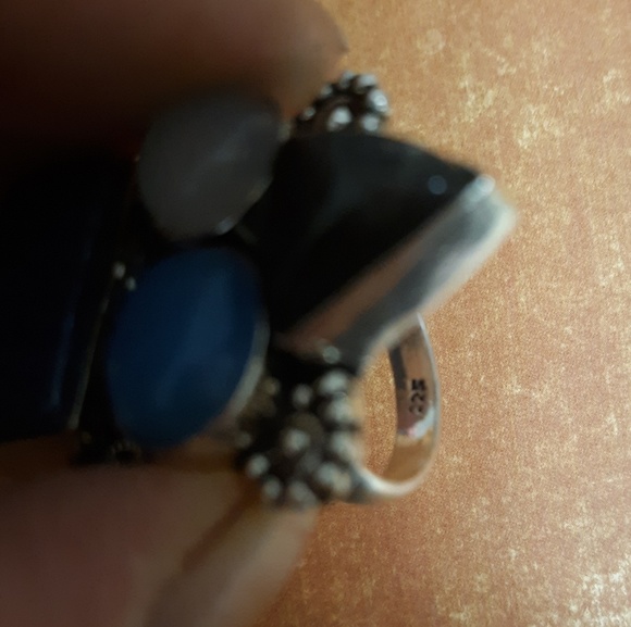 New Black Onyx, Lapis Lazuli, Chalcedony 925 Silver Ring. - Picture 7 of 7